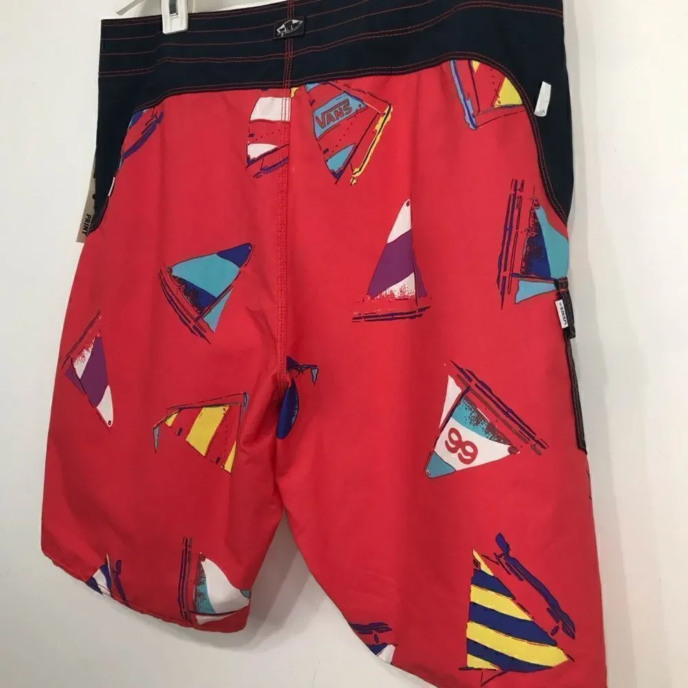 Vans The Era Classic Red Navy Blue Sailing Hidden Print Board Shorts NEW